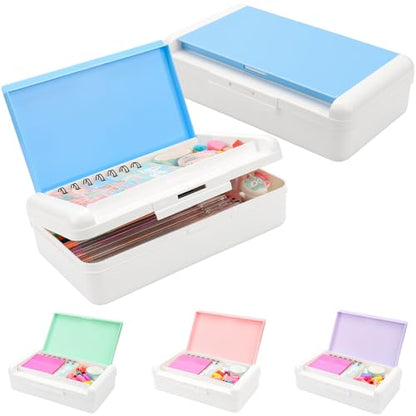 SFLHHDM Pencil Box, Double Layer Large Capacity, White Blue, 1pcs | Plastic, Snap-tight Lid, Stackable Storage, For Gel Pen Pencils Crayons, Office Supplies - color: White Blue-1pcs