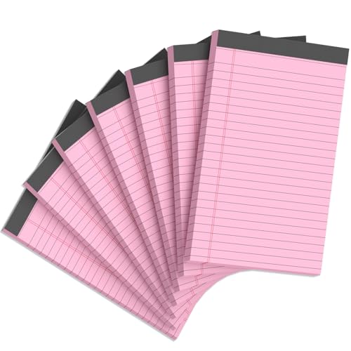 7pcs Small Note Pads 5x8 Legal Pads Pink Notepad 5x8 College Ruled Pink Notebook Paper Narrow Ruled Mini Notepads 5 x 8 Legal Pad Perforated Small Writing Pads 5x7 In 30 Sheets per Note Pad - color: Pink-7P