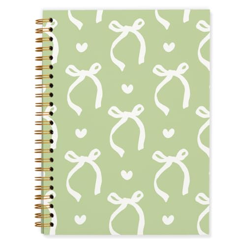 QUICQOD Cute Green Bow Spiral Notebook Journal for Women 5.5x8.3 Inch | Coquette School Supplies for Teen Girls, Preppy Gifts for Women, Hardcover Notebook for School Office, Cute Journal - color: Green2