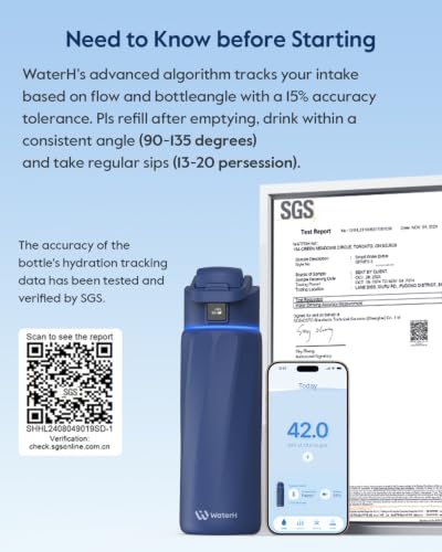 WaterH BOOST Smart Water Bottle Tracker with Reminder to Drink Water, 24oz | BPA-Free Double Wall Vacuum Insulated Stainless Steel, Leakproof, Smart App Tracking, Fits Cup Holders, Wide Mouth for School - color: Navy Blue, size: 24 Ounces