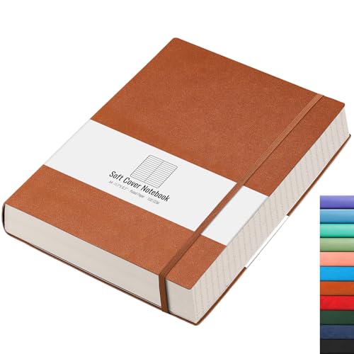 AHGXG A4 Notebook College Ruled - 320 Pages Large Journal for Women and Men, 8.5''×11'', Leather Softcover Thick Journal, 100gsm Thick Lined Paper - Brown - color: Brown, size: A4
