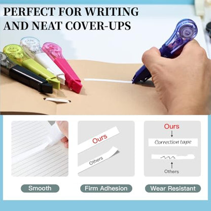 19.69ft Correction Tape Pen, 5-Count Pack, Dry Instantly, Stretch Resistant, not Easy to Break, as Smooth as Writing, Perfect for School, Office Supplies, Black White Red Yellow Blue - size: 1 Count (Pack of 5)