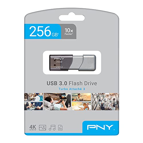 PNY 256GB Turbo Attache 3 USB 3.0 Flash Drive,Grey (Pack of 1) Pack of 20 - size: 256GB (Pack of 20)