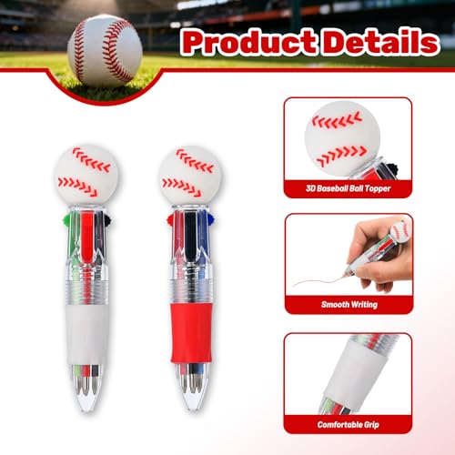 24 Pcs Baseball Party Favors Baseball Multicolor Pen in One 4-in-1 Cute Fun Pens Bulk Kawaii Ballpoint Pen for Sports Goodie Bags Stuffers (Baseball) - style: Baseball