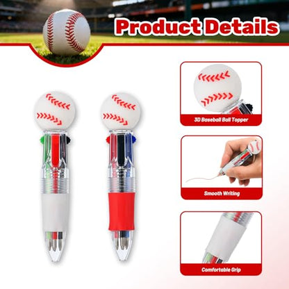 24 Pcs Baseball Party Favors Baseball Multicolor Pen in One 4-in-1 Cute Fun Pens Bulk Kawaii Ballpoint Pen for Sports Goodie Bags Stuffers (Baseball) - style: Baseball