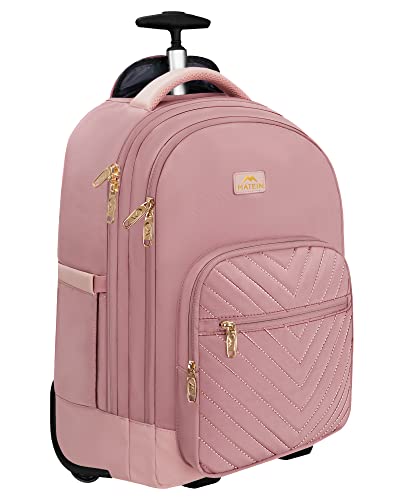 MATEIN Rolling Backpack for Women, 17 Inch Travel Laptop Backpacks with Wheels, Large Carry On Business Luggage Roller Backpack, Waterproof Trolley Suitcase Overnight College Work Computer Bag, Pink | TSA-Friendly Design, Wet Dry separation pocket, Backpa