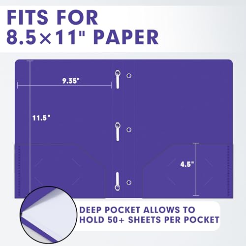 Plastic 2 Pocket Folders with Prongs, 30 Pack, Heavyweight, Letter Size Poly Folders with 3 Metal Prongs Fastener Clips (Purple) - color: Purple
