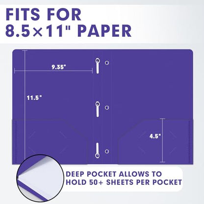 Plastic 2 Pocket Folders with Prongs, 30 Pack, Heavyweight, Letter Size Poly Folders with 3 Metal Prongs Fastener Clips (Purple) - color: Purple