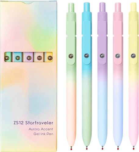5pcs Gel Pens, Retractable Quick Dry Black Ink Pens Fine Point 0.7mm Premium Cute Rolling Ball Smooth Writing Pastel Aesthetic Pens Comfort Grip for School Office Supplies - color: Pastel