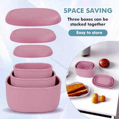 Anatole Silicone Food Storage Containers Set of 3 Lunch Box Bento with Lids BPA Free Dishwasher Microwave Oven Freezer Safe (6.7oz, 10oz, 20oz) - color: 3 Pack - Pink