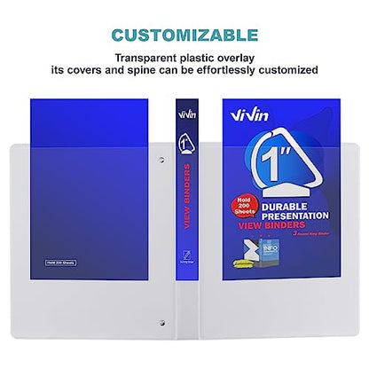 3 Ring Binder 1 Inch, ViVin Sturdy 1"-Slant D Ring Binder with 2 Interior Pockets, Clear View Cover, PVC-Free, Fits 225 Sheets of US Letter Size Paper (8 Pack, White) - color: White, size: 1 Inch, style: 8 Pack