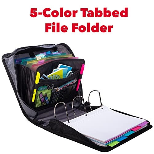 Case-it King Sized Binder 4-Inch D-Ring Jet Black | 800 Sheet Capacity | 5 Subject File Folder | With Shoulder Strap | Pack of 4 - color: A Jet Black, size: 4 Pack