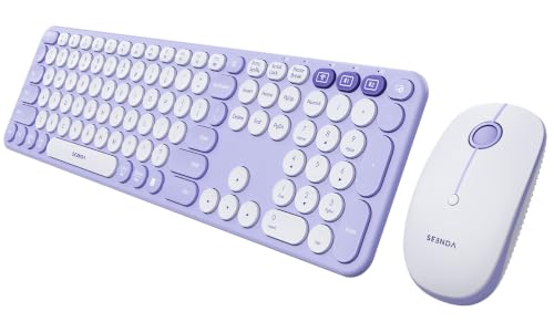 seenda COE202 Wireless Bluetooth Keyboard and Mouse Combo, Lilac Purple | USB & Dual Bluetooth for 3-Device Switching, Soft Quiet Round Keys, Silent Clicks, Full-Size for PC/Laptop/Mac/MacBook/iPad - color: Lilac Purple