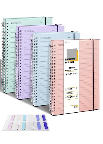 OWSC 4 Pack College Ruled Spiral Notebook, Notebooks for Work A5 Lined | 5.9 x 8.3 IN Notebooks College Ruled for Note Taking, School and Journal with 80 Sheets/160 Pages 110 GSM Thick Papers - size: Ruled-A5-4 Pcs