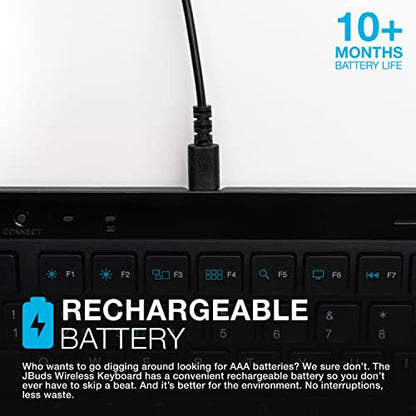 JLab JBuds Wireless Keyboard, 95 Key, Multi-Device Bluetooth and USB dongle, Soft Touch Keys, Media knob, Custom Profiles, Black - size: 1 Pack
