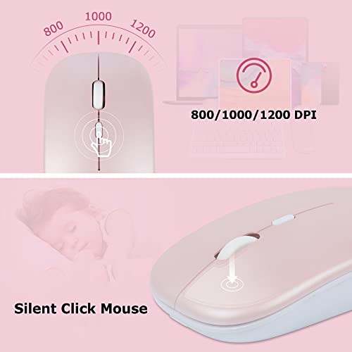 Bluetooth Wireless Keyboard and Mouse Combo,Ultra-Slim Ergonomic Small Rechargeable Bluetooth Keyboard Mouse Gift for Men Women Boy Girl Apple iPad iPhone Samsung Tablet Phone Android PC Computer Mac - color: Pink 1
