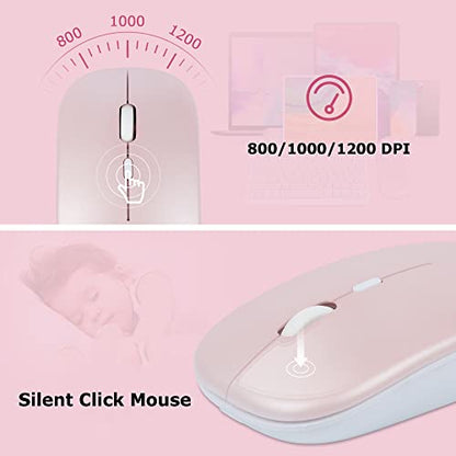 Bluetooth Wireless Keyboard and Mouse Combo,Ultra-Slim Ergonomic Small Rechargeable Bluetooth Keyboard Mouse Gift for Men Women Boy Girl Apple iPad iPhone Samsung Tablet Phone Android PC Computer Mac - color: Pink 1