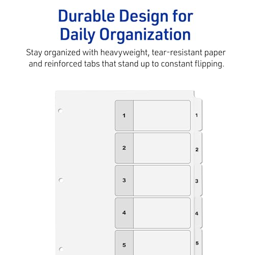 Avery Dividers for 3 Ring Binders, 5 Tabs per Set, Customizable Table of Contents, Classic White Tabs, Great for Organizing Reports, Projects, and More (6 Sets of 11821) - size: 0