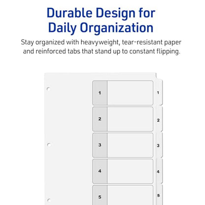 Avery Dividers for 3 Ring Binders, 5 Tabs per Set, Customizable Table of Contents, Classic White Tabs, Great for Organizing Reports, Projects, and More (6 Sets of 11821) - size: 0