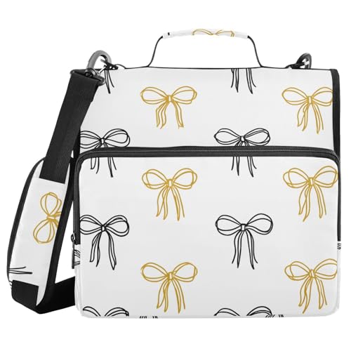 ALAZA Zipper Binder 3 Ring Line Bow Binder Organizer with Zipper and Shoulder Strap Large Capacity Multi-Pocket Trapper Keeper File Folder for Office Supplies - color: Multicolored 14