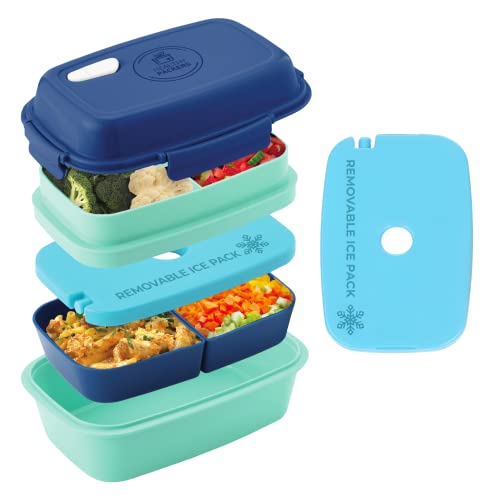 Ultimate Bento Box - Lunch Box for Kids & Adults with Removable Ice Pack - Leakproof, Multi-Compartment Food Container with Removable Containers - Microwave & Dishwasher Safe (Blue/Green) - color: Blue/Green