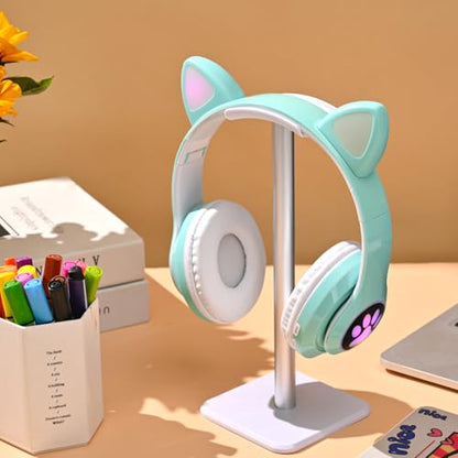 Cat Ear Bluetooth Kids Headphones, LED Lights, Foldable, Green | Wireless Bluetooth 5.0, foldable design, built-in mic & TF card slot, adjustable comfort, ideal for kids' learning & play. - color: Green