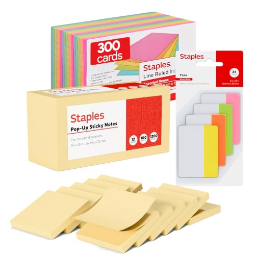 Staples Index Cards, Sticky Notes and Tabs Bundle, Assorted Colors, 3 Pack - size: Bundle Pack (A), style: Assorted Color