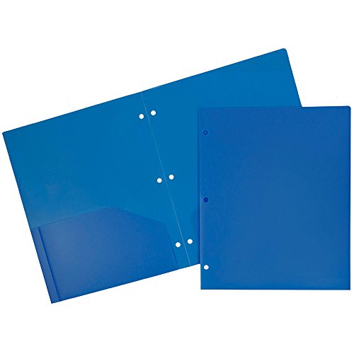 JAM PAPER Heavy Duty Plastic 3 Hole Punch School Folders with Pockets - Blue - 6/Pack - color: Blue, size: 6 Per Pack