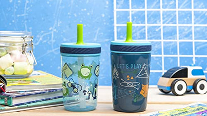 Zak Designs Campout and Camping Kelso Tumbler Set, Leak-Proof Screw-On Lid with Straw, Bundle for Kids Includes Plastic and Stainless Steel Cups with Bonus Sipper, 3pc Set, Non-BPA - color: Campout and Camping, size: 3 Piece Set (Pack of 1)