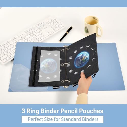 ZAZYXTJ Moon Phase Binder Pencil Pouchs 3 Ring with Zipper Clear Window | Office Organizers bag for School Students Teacher Supplies 2 Pack - color: Moon