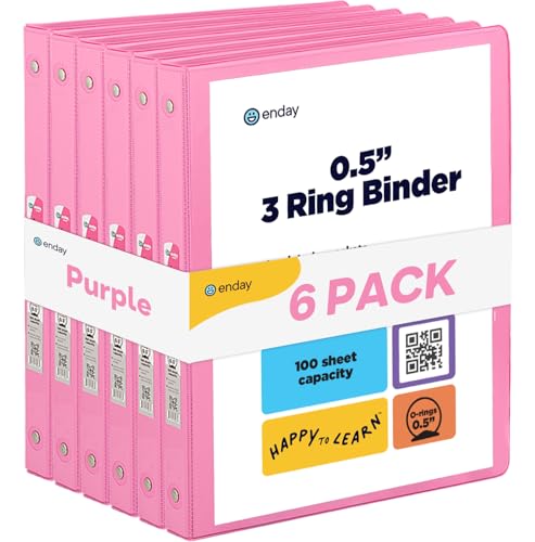 Enday 1/2 inch Binder 3 Ring Binder (6 Pack - Pink) O-Ring Binder with Clear View Cover and 2 Inside Pocket - for Letter Size 8.5 x 11'' Paper, Ideal for School Supplies, Office, and Home - color: Pink, size: 0.5-Inch