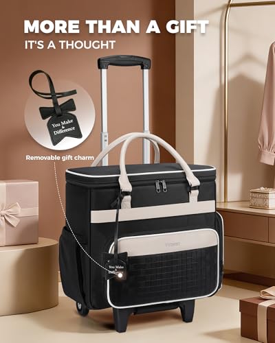 Ytonet Rolling Laptop Bag with Insulated Lunch Box, 15.6 In Rolling Briefcase for Women with Large Cup Holder, Detachable Trolley Roller Underseat Bags for Work, Office, Teacher, Travel, Black Beige - color: Black Beige