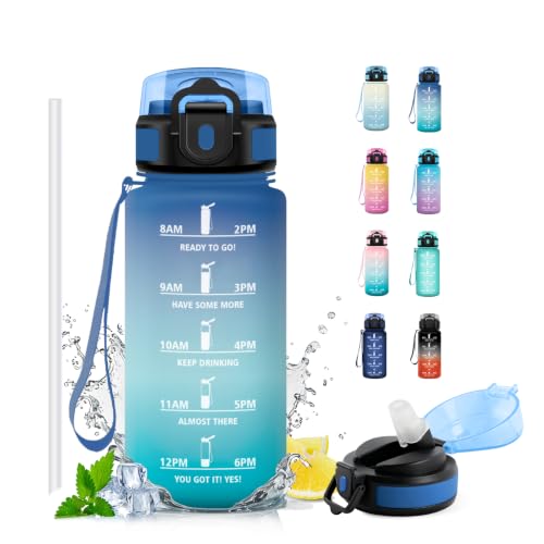 500ml Water Bottle with Straw, Reusable Water Bottle, Gym Water Bottles with Time Indicator for Students, Office - color: 17oz-500ml | Straw | Black + Red, size: 16.9 Ounces