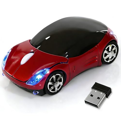 Red Wireless Mouse，Mini Car Computer Mouse，1600DPI 2.4G with USB Receiver, Ergonomic Cute Computer Mice for Laptop, PC, Windows, Mac OS (Red) - color: Red
