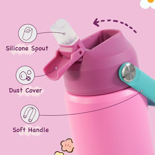 Kerilyn 12oz Kids Water Bottle 2 Pack, Stainless Steel Insulated Water Bottle Bulk, Toddler Cups with Straws Leak-Proof, Kids Water Bottles for School Boys Girls, BPA Free, Rose Red+Charm Pink - color: A. Rose Red+Charm Pink
