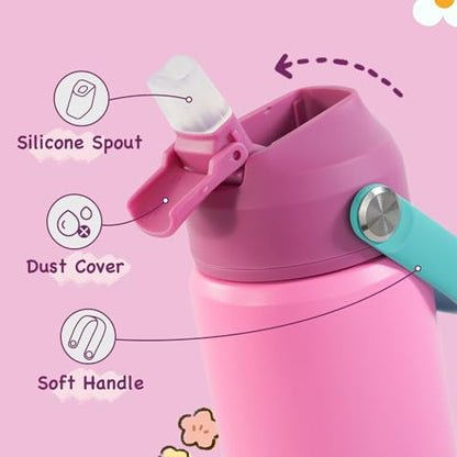 Kerilyn 12oz Kids Water Bottle 2 Pack, Stainless Steel Insulated Water Bottle Bulk, Toddler Cups with Straws Leak-Proof, Kids Water Bottles for School Boys Girls, BPA Free, Rose Red+Charm Pink - color: A. Rose Red+Charm Pink