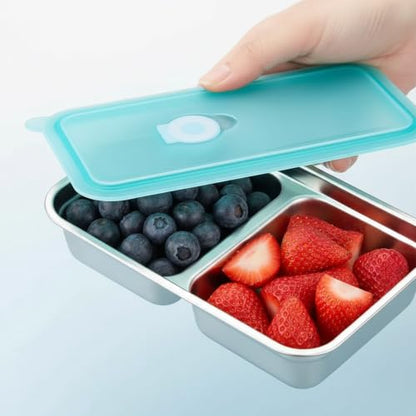 Snack Containers Reusable, Stainless Steel Double Compartment, Dishwasher- Reusable Condiment Containers with Lids - color: 2PCS