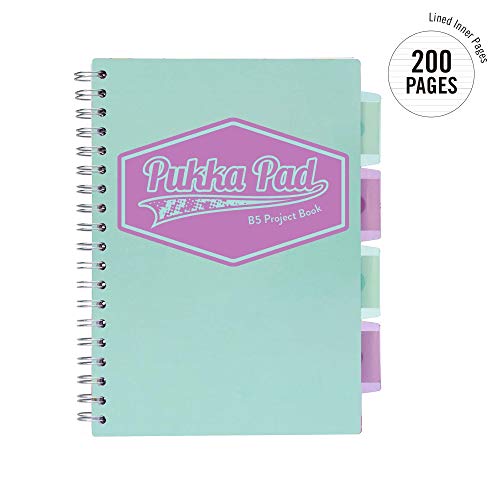 Pukka Pad 5 Subject Spiral Notebook 3-Pack - 200 Pages, 100 Sheets of 80GSM Paper with Repositionable Dividers & Perforated Edges for School & Office Planning & Organization - B5-7 X 10, Pastel - color: Pastel