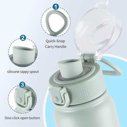GOPPUS Insulated Water Bottle 20oz Stainless Steel BPA-Free Sports Bottle Ideal for School and Travel Silicone Spout Lid Prevents Leaks, Sweat, and Dust (Light green) - color: Light Green