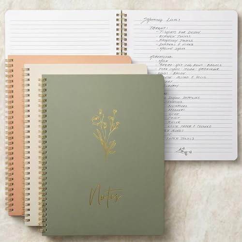 ZICOTO Aesthetic Spiral Notebook Set of 3 For Women 10.5 x 8 - Large College Ruled Journal/Notebook with Large Pockets And Lined Pages - Perfect Supplies to Stay Organized at Work or School - color: sage-pink-beige, size: Large 10.5x8