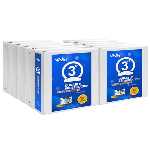 ViVin 3 Ring Binder 3 inch with Clear View Cover, Large 3" Round Ring for Strength, Holds 600 Sheets of US Letter Size Paper, Office Home School, 10 Pack (White) - color: White, size: 3 Inch, style: 10 Pack