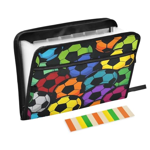 Colorful Soccer Ball Pattern 13 Pocket File Organizer Expanding File Folder with Front Pouch Portable Business File Storage Document Organizer Folder with Zipper - color: Colorful Soccer Ball Pattern