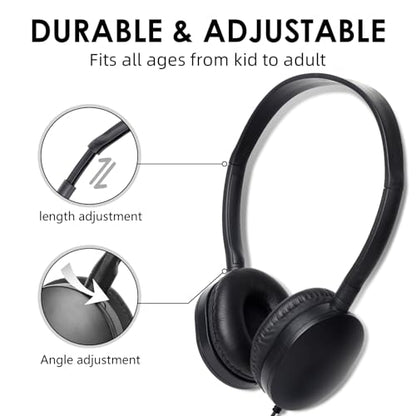 Headphones Bulk 100 Pack for School Classroom Student Children | Boys Girls Teens and Adult,Computer Earphones Class Set of Headphones for Students Online Lesson Testing 3.5mm Jack (Black) - size: 100 Pack Black