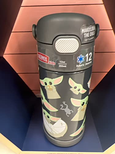 THERMOS FUNTAINER Water Bottle with Straw - 12 Ounce - Kids Stainless Steel Vacuum Insulated Water Bottle with Lid, Mandalorian - color: Mandalorian