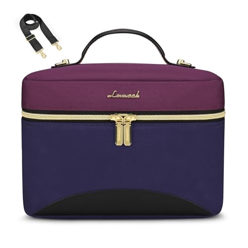 LOVEVOOK Insulated Lunch Bag for Women,Adult Lunch Box for Women,Leakproof Cooler Bag for Office Picnic Hiking Beach,Lunch Tote Bag with Adjustable Shoulder Strap - color: Dark Purple with Dark Blue with Black, size: Medium