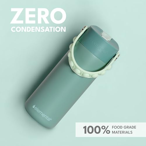 Elemental Insulated Kids Water Bottle, Stainless Steel Water Bottle with Straw Lid & Pop-It Handle, Leak-Proof Water Bottles for School, Boys or Girls, Travelling and Sports, 18oz - Sage - color: Sage