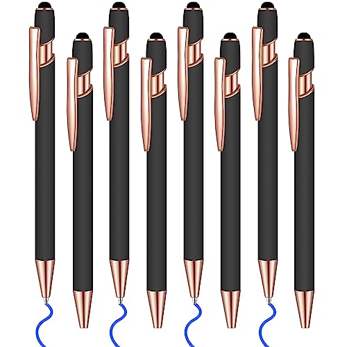 8 Pcs Blue Ink Ballpoint Pen with Stylus Tip 2 in 1 Stylus Ballpoint Pen Metal Pens Stylus Pen for Touch Screens School Office Coworkers (Black Rose Gold) - color: Black Rose Gold