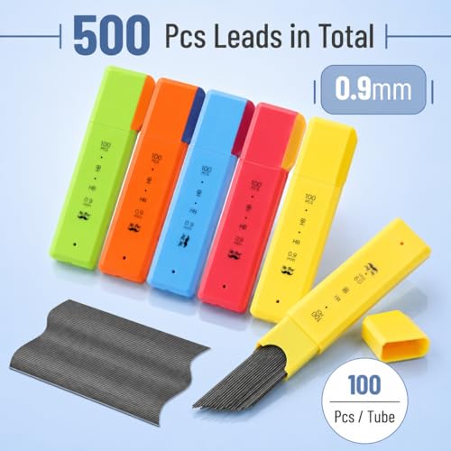 Mr. Pen- 0.9 mm Lead Refills for Mechanical Pencils, 5 Pack | 500 pcs (100 per Tube), Black, HB Graphite Lead, Standard Mechanical Pencil Refills for Drawing and Sketching - size: 0.9mm 500 pcs