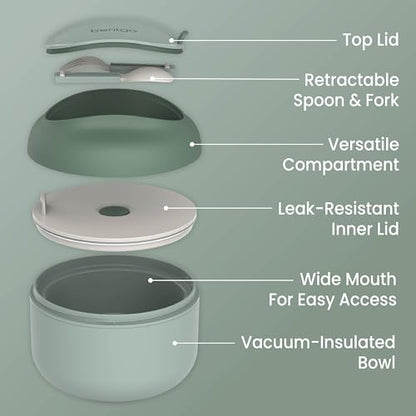 Bentgo Bowl - Insulated Leak-Resistant Bowl with Collapsible Utensils, Snack Compartment and Improved Easy-Grip Design for On-the-Go - Holds Soup, Rice, Cereal & More - BPA-Free, 21.2 oz (Khaki Green) - color: Khaki Green