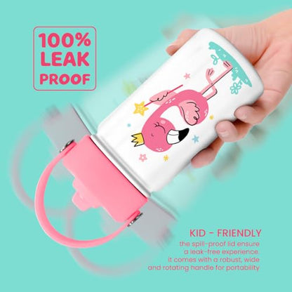 Flamingo Water Bottle - Kids Water Bottle with Straw Lid - 12 Oz Insulated Stainless Steel Water Bottles for Kid Girls - Travel Cup for School Sports - color: Flamingo 1